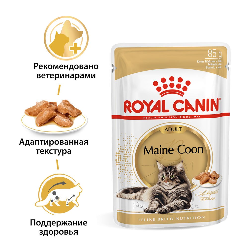 Корм для кошек ROYAL CANIN Maine Coon Adult для породы Мэйн Кун, мясо в соусе пауч