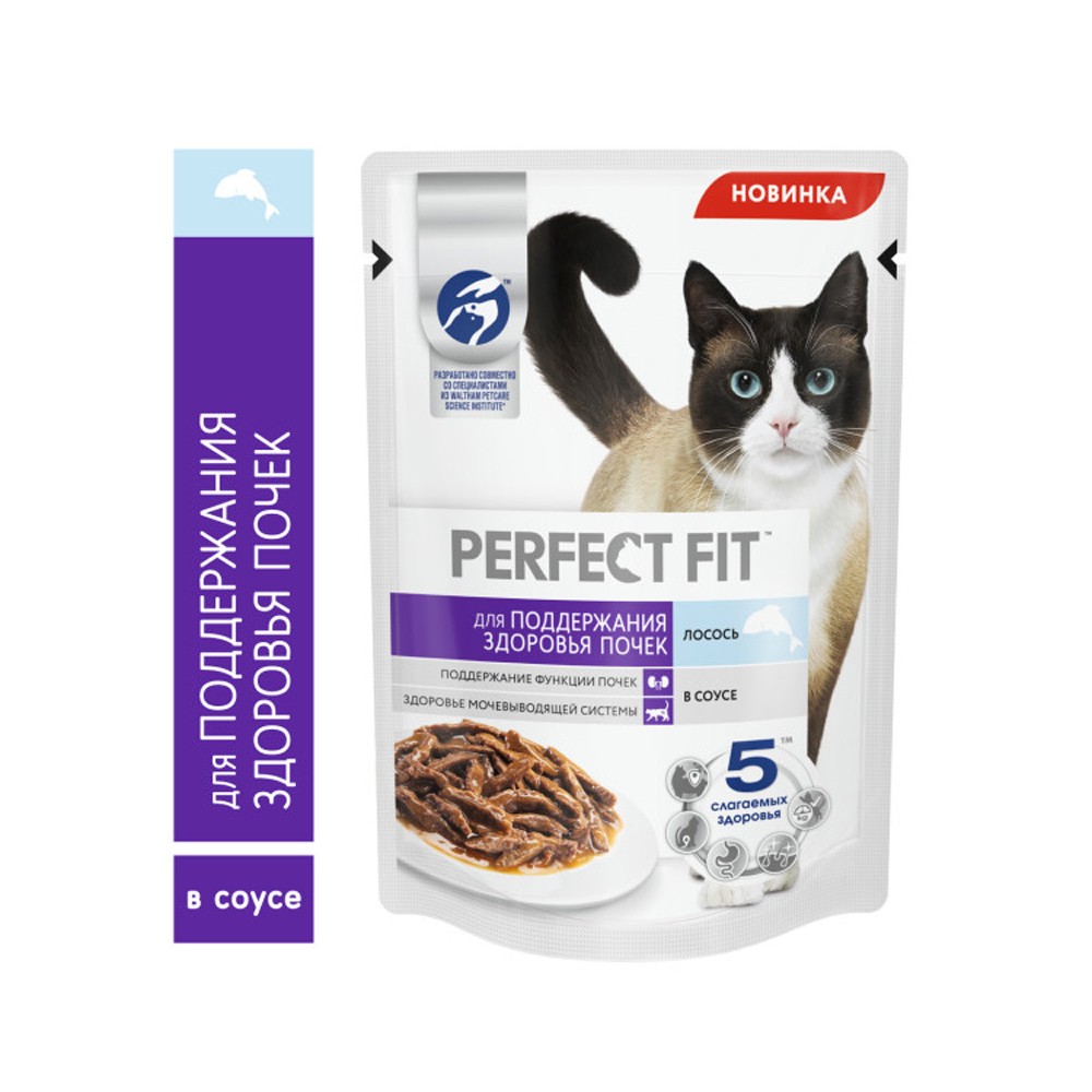 Корм для кошек PERFECT FIT для поддержания здоровья почек, лосось пауч
