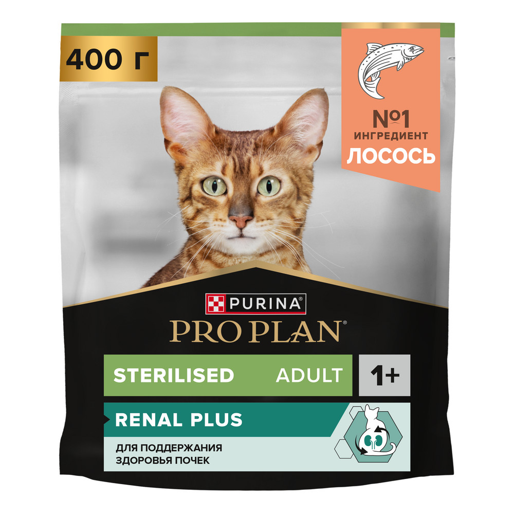 Корм для кошек PRO PLAN Sterilised Renal Plus для стерилизованных, с лососем сух.