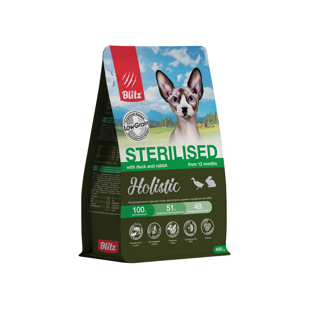 Корм для кошек BLITZ Holistic утка с кроликом и рыбой сух.