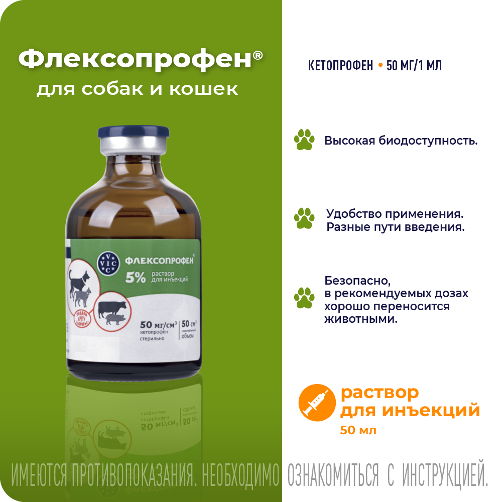 Препарат НПВС DOCTOR VIC Флексопрофен для кошек и собак, 5% 50мл