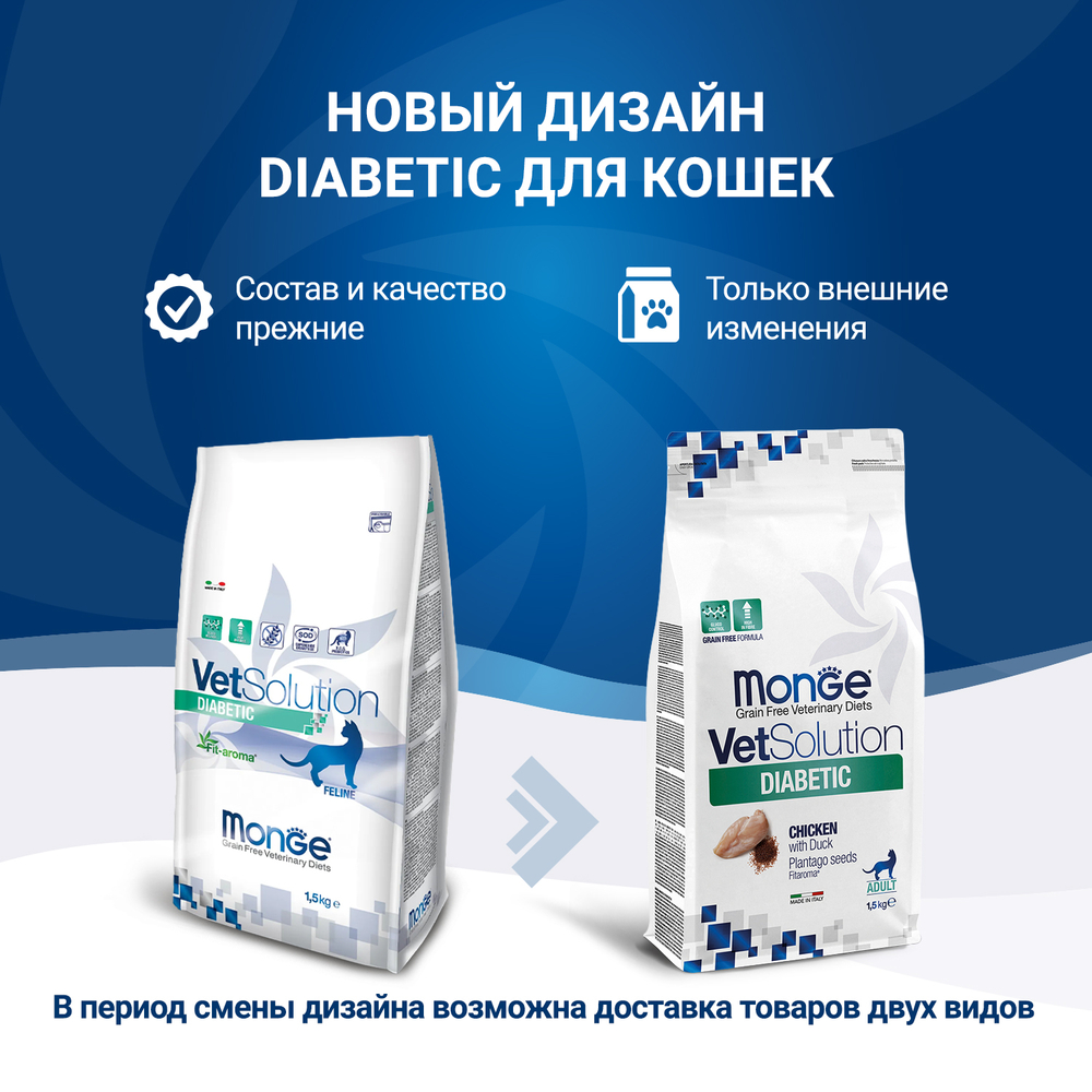 Корм для кошек MONGE VetSolution Diabetic при сахарном диабете сух.
