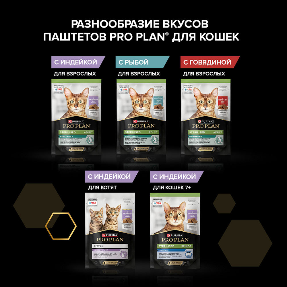 Корм для кошек PRO PLAN Sterilised Longevis для стерилиз. старше 7 лет, паштет с индейкой пауч