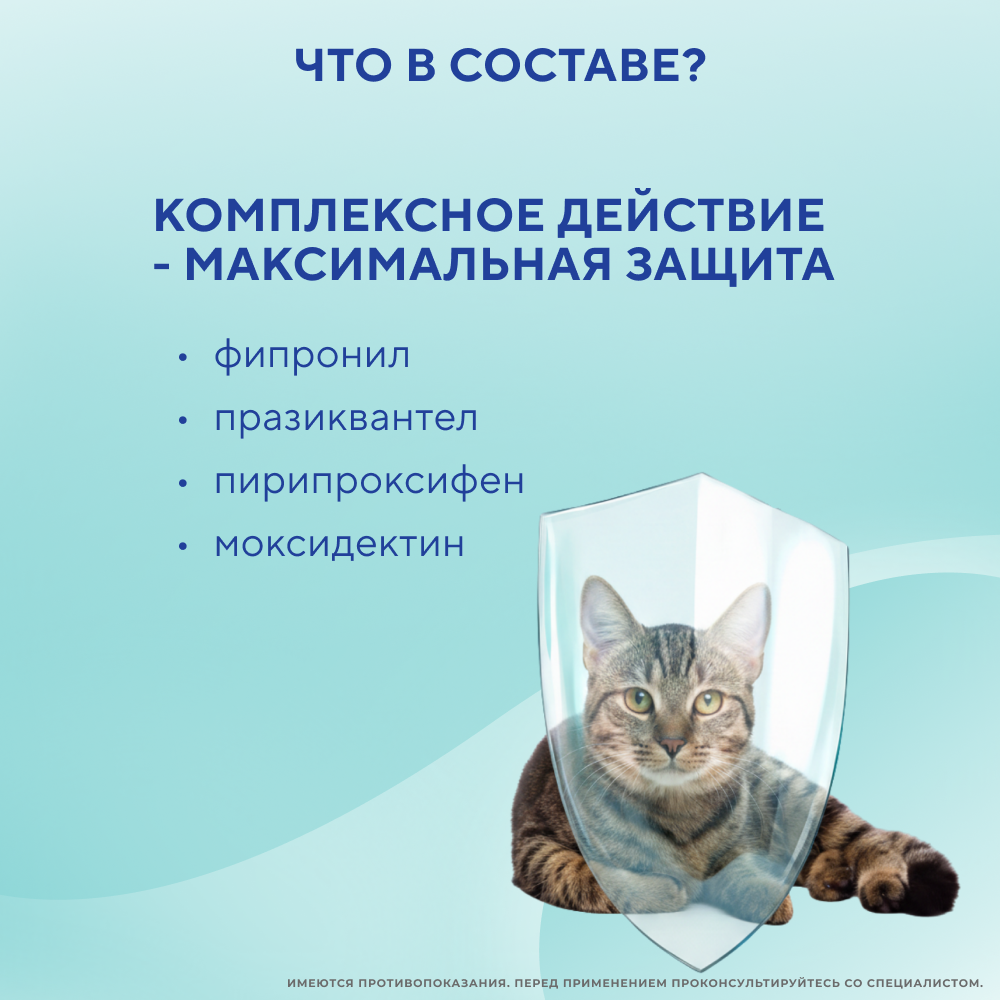 Капли на холку для кошек INSPECTOR Quadro от клещей, блох и глистов 1-4кг 3 пипетки