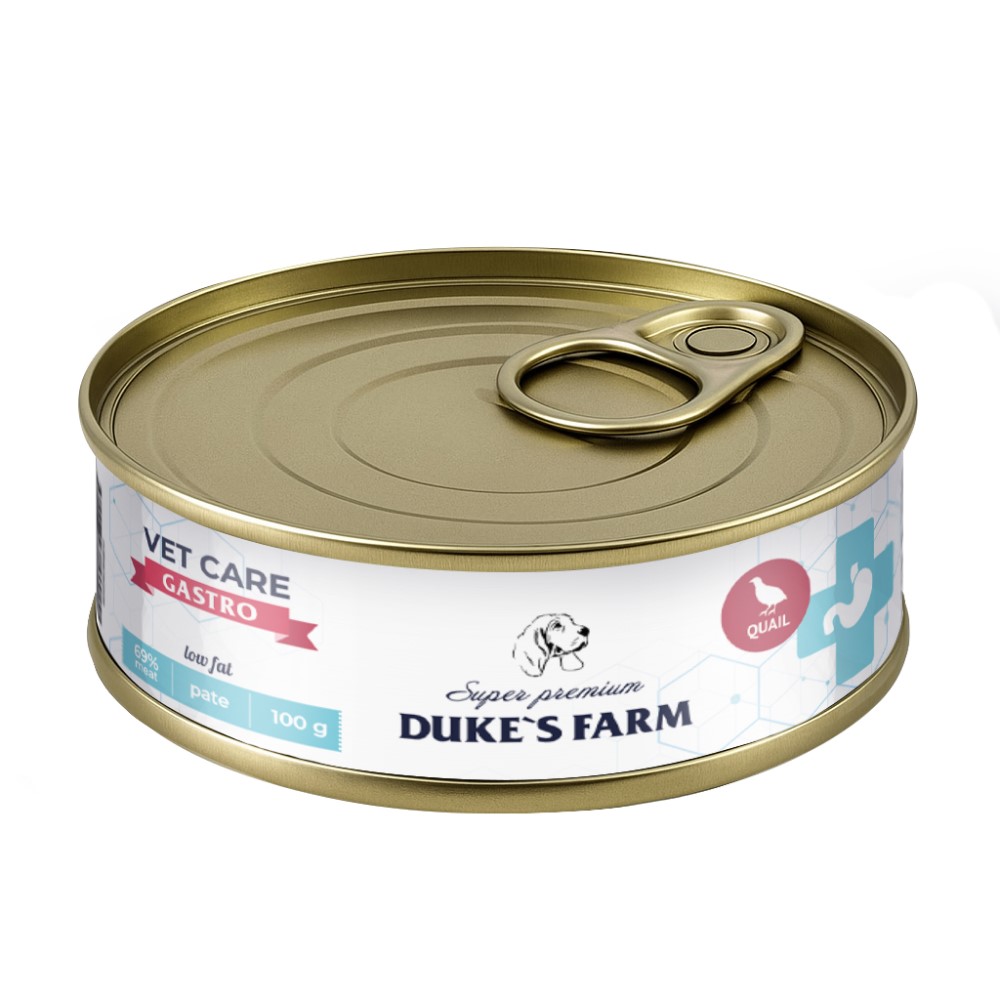 Корм для собак DUKE'S FARM Vet Care Gastrointestinal Low Fat при расстройствах пищеварения, с перепелкой и грушей банка