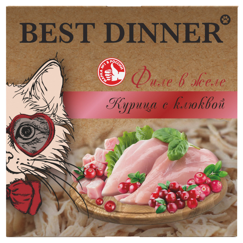 Корм для кошек BEST DINNER для стерил., мясные волокна в желе курица с клюквой ламист.
