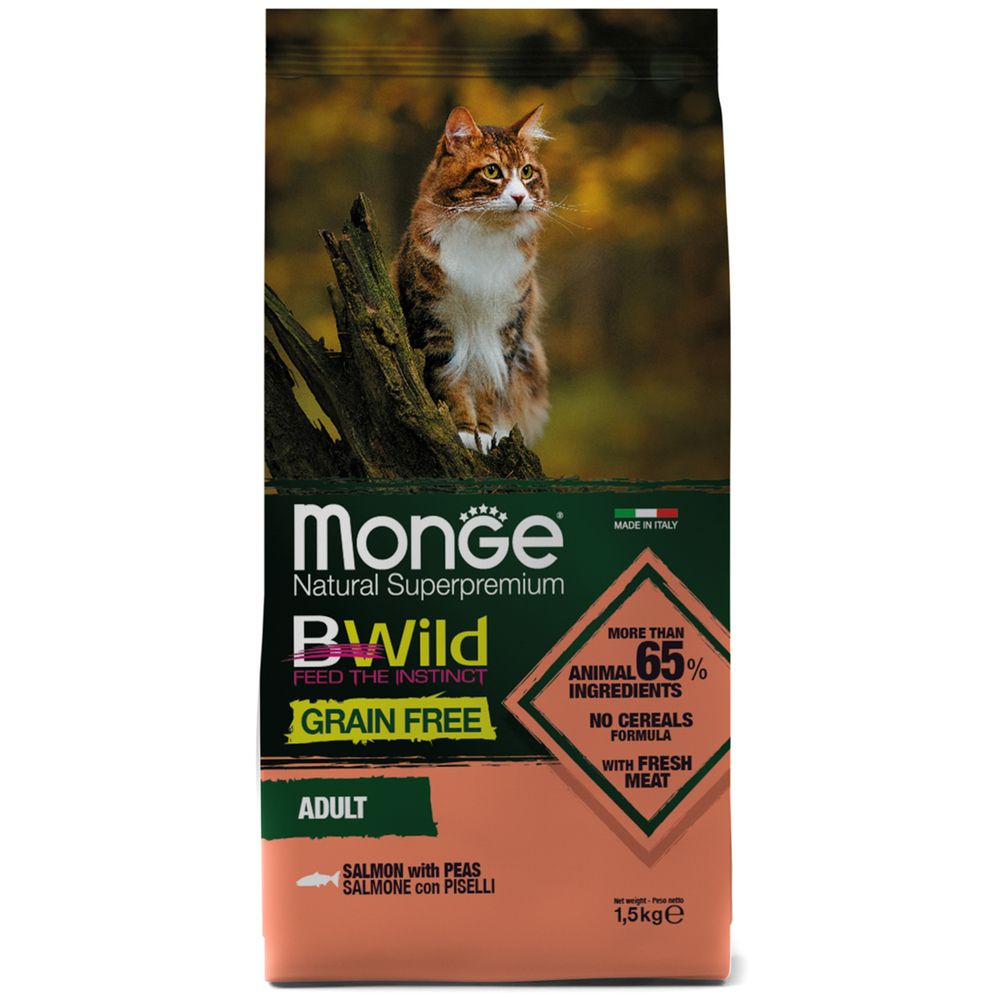 Корм для кошек MONGE Cat BWild Grain Free лосось сух.