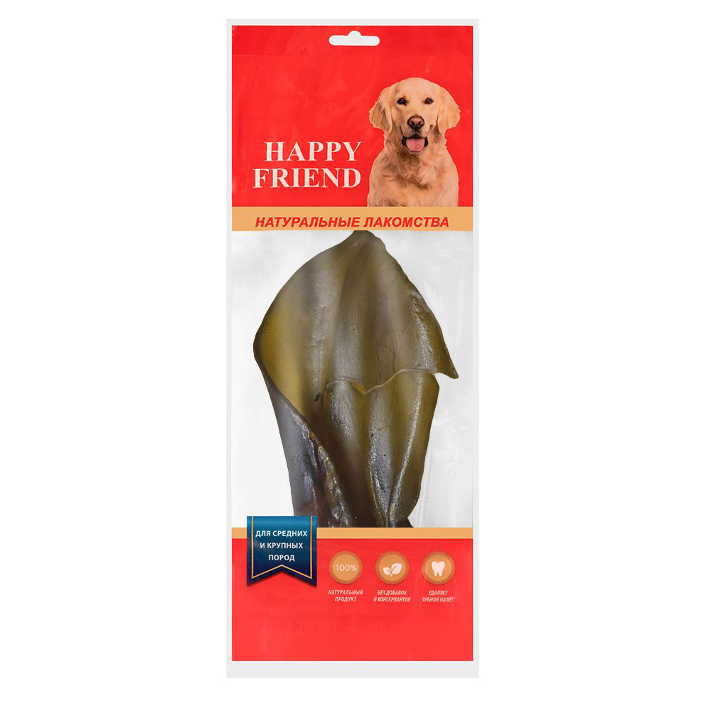 Лакомство для собак HAPPY FRIEND Ухо говяжье с основанием для средних и крупных пород