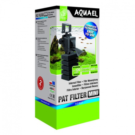 внутренний фильтр aquael pat filter mini для аквариума до 120 л (400 л/ч, 4 вт), фильтр aquael pat mini, внутренний фильтр pat-mini, 400 л/ч (10- 120л), aquael, фильтр внутренний aquael pat mini, 4w, 400л/ч, 10-120л